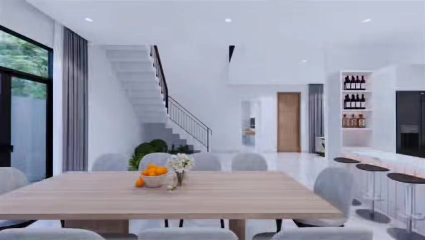 Open-plan dining and kitchen interior
